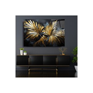 Gold Yapraklar Cam Tablo | Hediyelik, Dekoratif, Ofis, Mutfak 80x130 cm