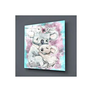 Anne Ve Yavru Koala Cam Tablo | Hediyelik, Dekoratif, Ofis, Mutfak 70x70 cm