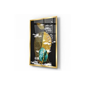 Gold Yapraklar Cam Tablo | Hediyelik, Dekoratif, Ofis, Mutfak 50x70 cm