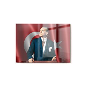 Türk Bayrağı Ve Atatürk Temalı Cam Tablo