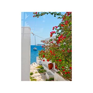 Yunanistan Santorini Ada Manzara Cam Tablo | Hediyelik, Dekoratif, Ofis, Mutfak 60x130 cm