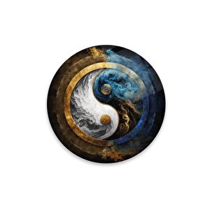 Ying Yang Yuvarlak Cam Tablo | Hediyelik, Dekoratif, Ofis, Mutfak 60x60 cm