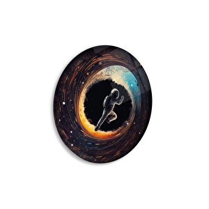 Astronot Yuvarlak Cam Tablo | Hediyelik, Dekoratif, Ofis, Mutfak 80x80 cm