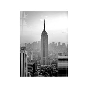 Empire State Binası Siyah Beyaz Cam Tablo | Hediyelik, Dekoratif, Ofis, Mutfak 25x35 cm