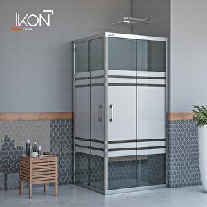 Dikdörtgen Krom Füme Buzlu Cam Duşakabin 100x130 cm