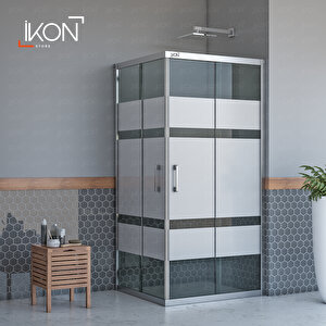 Dikdörtgen Krom Füme Buzlu Cam Duşakabin 100x130 cm