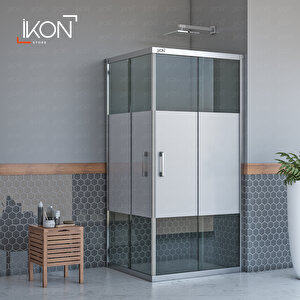 Dikdörtgen Krom Füme Buzlu Cam Duşakabin 80x120 cm