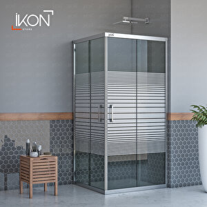 Dikdörtgen Krom Füme Buzlu Cam Duşakabin 90x140 cm