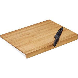 Tezgah Üstü Bambu Kesim Tahtası 35-24 Cm Ayaklı Sunum Tahtası Bambu Et Doğrama Tahtası