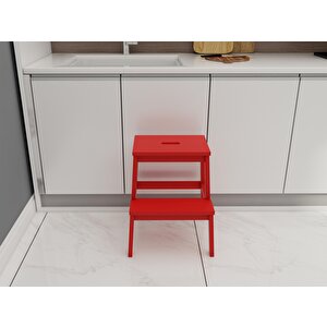 Basamaklı Ahşap Tabure Kırmızı Renk