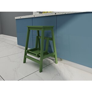 Ahşap Katlanabilir Basamaklı Tabure Yeşil Renk