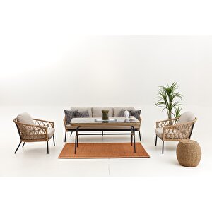 Maçka Bahçe Balkon  Oturma Grubu (3+1+1+masa) (krem Rengi Minder)