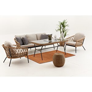 Maçka Bahçe Balkon  Oturma Grubu (3+1+1+masa) (krem Rengi Minder)