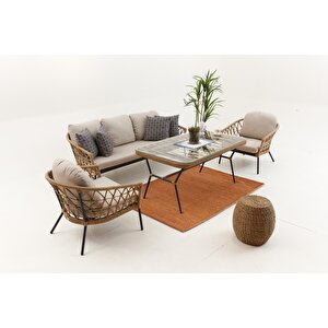 Maçka Bahçe Balkon  Oturma Grubu (3+1+1+masa) (krem Rengi Minder)