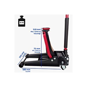 3 Ton Çift Pistonlu Arabalı Kriko Tekerlekli Garaj Krikosu F1 Düşük Profil 75mm 35 Kg