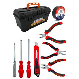 3 Lü Mini Pense Yan Keski Kargaburnu Set+3 Lü Tornavida+falçata+bant Takım Çantası Seti.