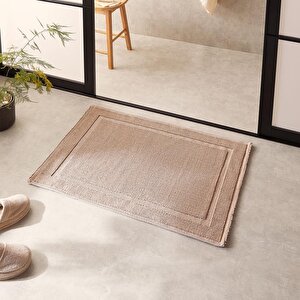 Yıkanabilir Pamuklu Bej Renk Banyo Paspası 60 X 90 Cm