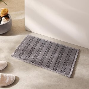 Yıkanabilir Pamuklu Gri Renk Çizgi Desen Banyo Paspası 40 X 60 Cm