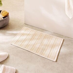 Yıkanabilir Pamuklu Ekru Renk Çizgi Desen Banyo Paspası 40 X 60 Cm