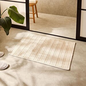 Yıkanabilir Pamuklu Ekru Renk Çizgi Desen Banyo Paspası 60 X 90 Cm