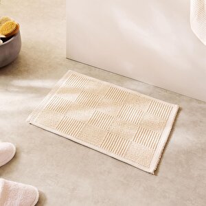 Yıkanabilir Pamuklu Ekru Renk Dama Desen Banyo Paspası 40 X 60 Cm