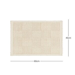 Yıkanabilir Pamuklu Ekru Renk Dama Desen Banyo Paspası 40 X 60 Cm