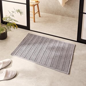 Yıkanabilir Pamuklu Gri Renk Çizgi Desen Banyo Paspası 60 X 90 Cm
