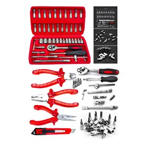50 Parça Lokma Takımı Cırcırlı 1/4" Wrench Set Yüksek Kalite Kombinasyon Alet Seti Pense