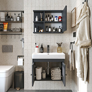 Roomart Lavabolu Mat Suntalam 60 Cm Banyo Dolabı + Aynalı Üst Dolabı
