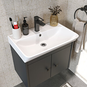 Roomart Lavabolu Mat Suntalam 60 Cm Banyo Dolabı + Aynalı Üst Dolabı