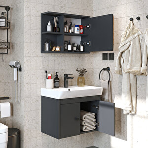 Roomart Lavabolu Mat Suntalam 60 Cm Banyo Dolabı + Aynalı Üst Dolabı