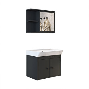 Roomart Lavabolu Mat Suntalam 60 Cm Banyo Dolabı + Aynalı Üst Dolabı