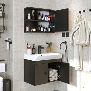 Roomart Lavabolu Mat Suntalam 60 Cm Banyo Dolabı + Aynalı Üst Dolabı