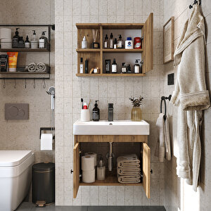 Roomart Lavabolu Mat Suntalam 60 Cm Banyo Dolabı + Aynalı Üst Dolabı