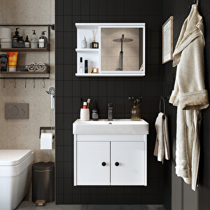 Lavabolu Mat Suntalam 60 Cm Banyo Dolabı + Aynalı Üst Dolabı Beyaz