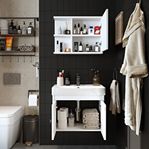 Roomart Lavabolu Mat Suntalam 60 Cm Banyo Dolabı + Aynalı Üst Dolabı