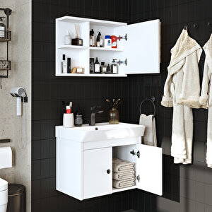 Roomart Lavabolu Mat Suntalam 60 Cm Banyo Dolabı + Aynalı Üst Dolabı