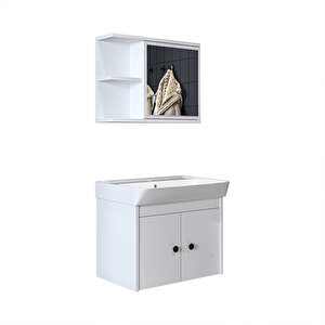 Roomart Lavabolu Mat Suntalam 60 Cm Banyo Dolabı + Aynalı Üst Dolabı