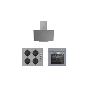 3'lü Gri Cam Ankastre Set (3481 Flam 60 Gri+cs5335s02+bo65e1s01)