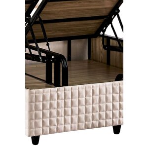 Star Baza Ve Başlık Seti 140x190 Cm Çift Kişilik Krem Keten Kumaşlı Lüks Baza Ve Başlık Takımı