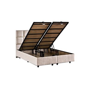 Star Baza Ve Başlık Seti 160x200 Cm Çift Kişilik Krem Keten Kumaşlı Lüks Baza Ve Başlık Takımı 160x200 cm