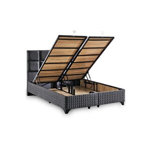 Star Baza Ve Başlık Seti 100x200 Cm Tek Kişilik Antrasit Keten Kumaşlı Lüks Baza Ve Başlık Takımı 100x200 cm