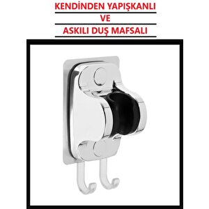 Duş Mafsalı Yapışkanlı Askılı Lif Havlu Asma Duş Başlığı Tutacağı Banyo Duşakabin