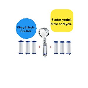 Kireç Önleyici Özellikli Su Tasarruflu Filtreli Duş Başlığı Ve 6 Adet Yedek Filtre