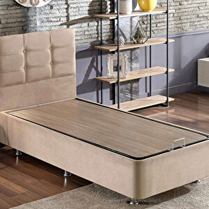 Polo Baza Ve Başlık Seti - 90x190 Cm Tek Kişilik Sütlü Kahve Kumaş Baza Ve Başlığı Soho Kumaş