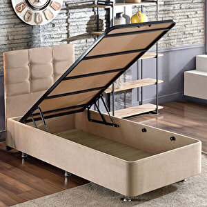 Polo Baza Ve Başlık Seti - 90x190 Cm Tek Kişilik Sütlü Kahve Kumaş Baza Ve Başlığı Soho Kumaş