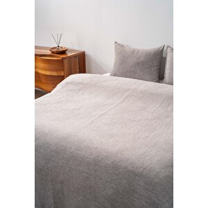 Aya Peluş Gri Çift Kişilik Jakarlı Deluxe Uyku Seti 3 Parça Yatak Örtüsü Seti