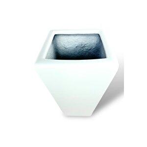 Fiber Saksı Beyaz Konik Vazo Dekoratif Saksı Fiberglas 29*50*19cm