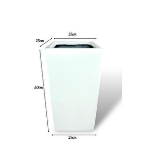 Fiber Saksı Beyaz Dik Dörtgen Vazo Dekoratif Saksı Fiberglas 25*25*50cm