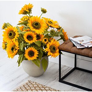 Yapay Çiçek Ayçiçeği Sarı Sunflower Dekoratif Çiçek 105cm Dev Ay Çiçeği 5 Kafalı
